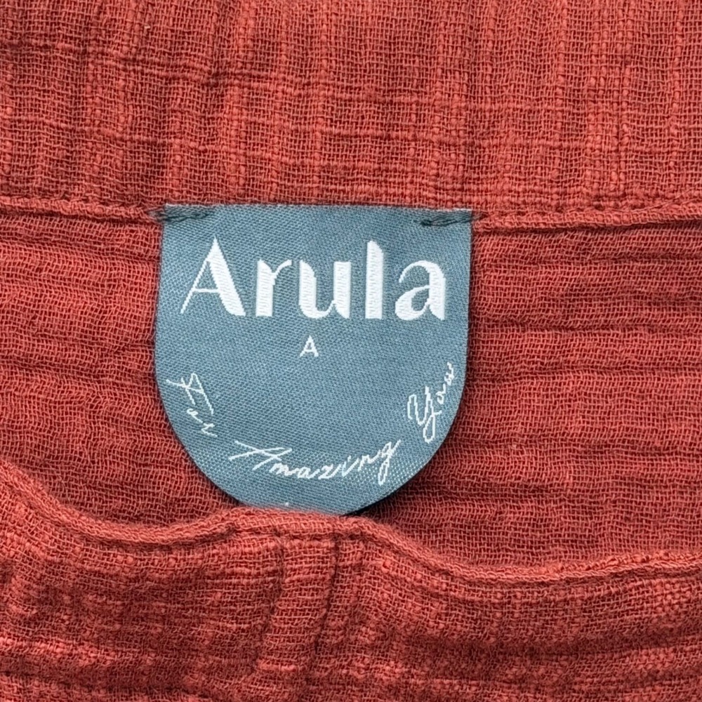 Arula Women Rust Red Gauze Pinafore Mini Dress Tie Strap Pockets Size A XL - Picture 4 of 9